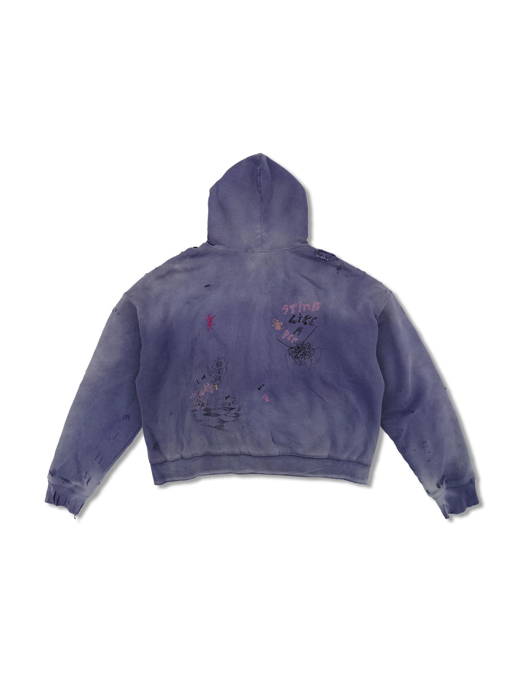 WANNA LAB SS26 Distressed Heavyweight Rhinestone Hoodie - Washed Purple