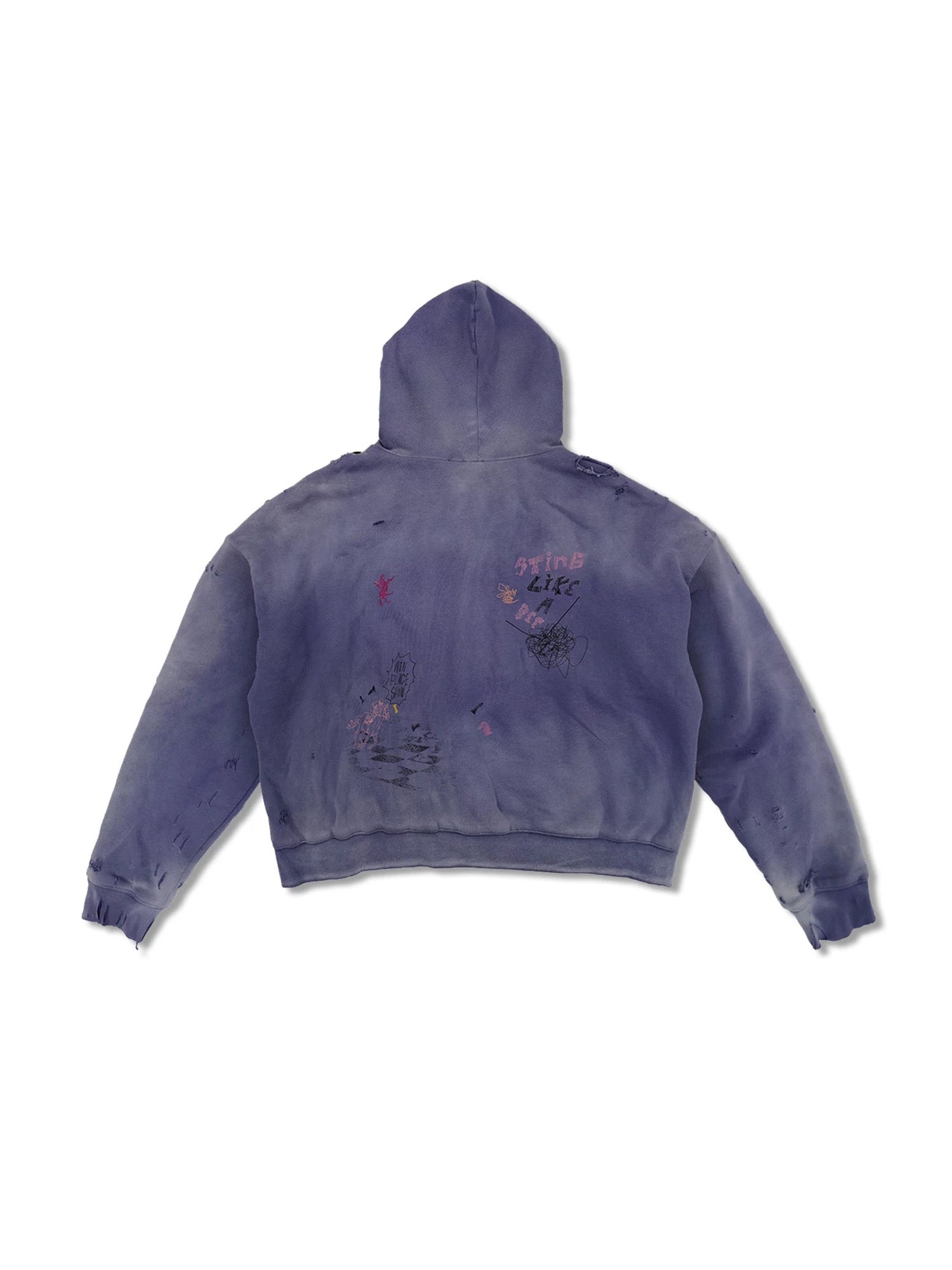 WANNA LAB SS26 Distressed Heavyweight Rhinestone Hoodie - Washed Purple