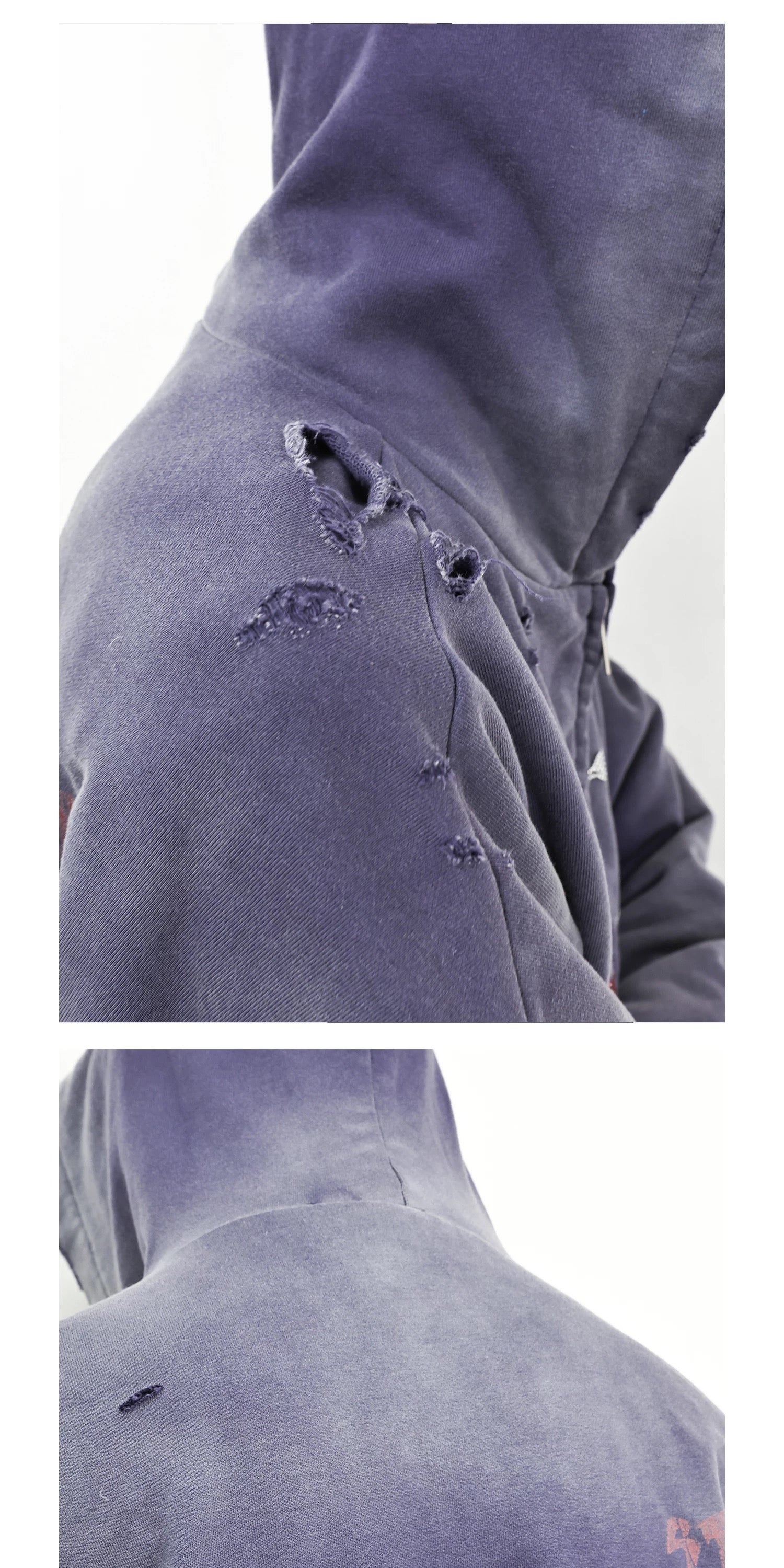 WANNA LAB SS26 Distressed Heavyweight Rhinestone Hoodie - Washed Purple